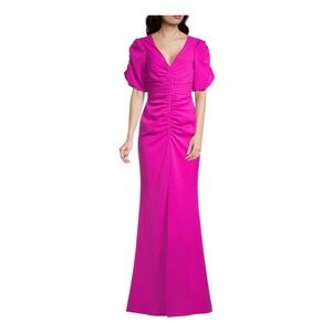 Black Halo Pink Ruched V-Neck Gown